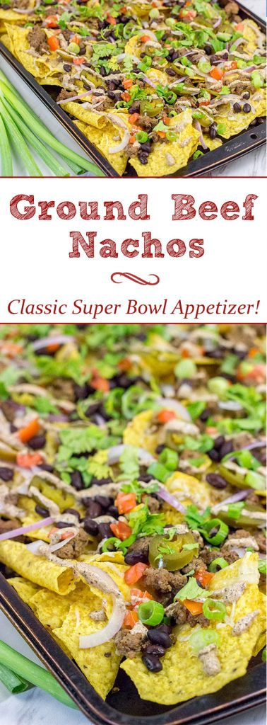 These Ground Beef Nachos are a classic sports food! Grab a plate, turn on the game and enjoy!