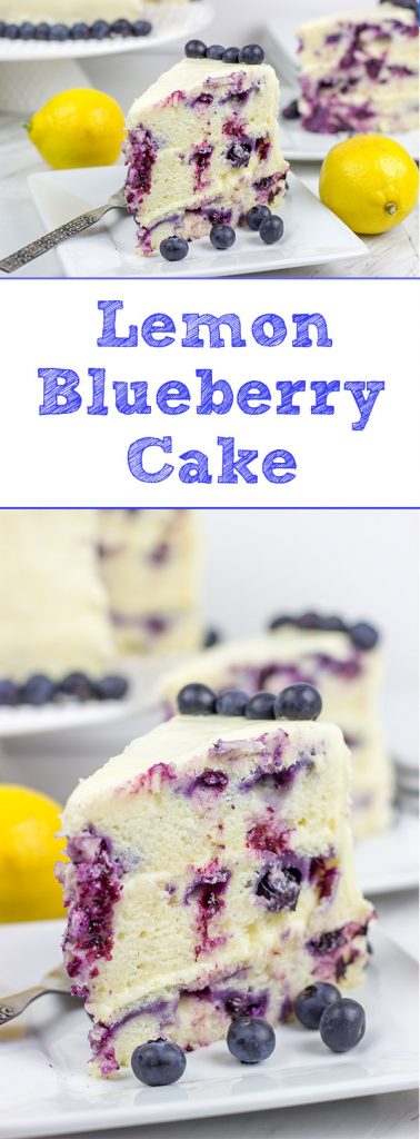This Lemon Blueberry Cake is what happens when a muffin runs smack into the side of a cake! Featuring muffin-like layers of cake topped with lemon cream cheese frosting, this dessert is mighty tasty!