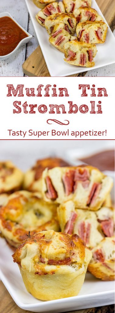 Muffin tins can be used for more than just breakfast! These Muffin Tin Stromboli are packed with Italian meats and cheeses, and they're the perfect football appetizer!