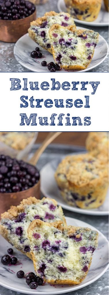 Blueberry Streusel Muffins are a classic weekend breakfast in our house. These muffins are filled with blueberries and topped with a cinnamon + sugar streusel...and they're delicious!