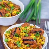 This Corn Maque Choux with Smoked Andouille Chicken Sausage is a classic southern Louisiana dish. It might be difficult to pronounce, but it's easy to make...and it's delicious, too!
