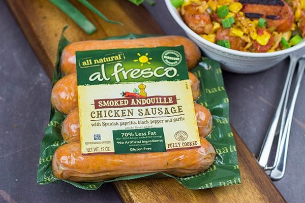 This Corn Maque Choux with Smoked Andouille Chicken Sausage is a classic southern Louisiana dish. It might be difficult to pronounce, but it's easy to make...and it's delicious, too!