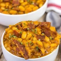 These Maple Baked Beans use slow-cooked with pure maple syrup instead of brown sugar, and the result is delicious! These are perfect for summer picnics!