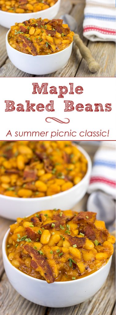 These Maple Baked Beans use slow-cooked with pure maple syrup instead of brown sugar, and the result is delicious! These are perfect for summer picnics!