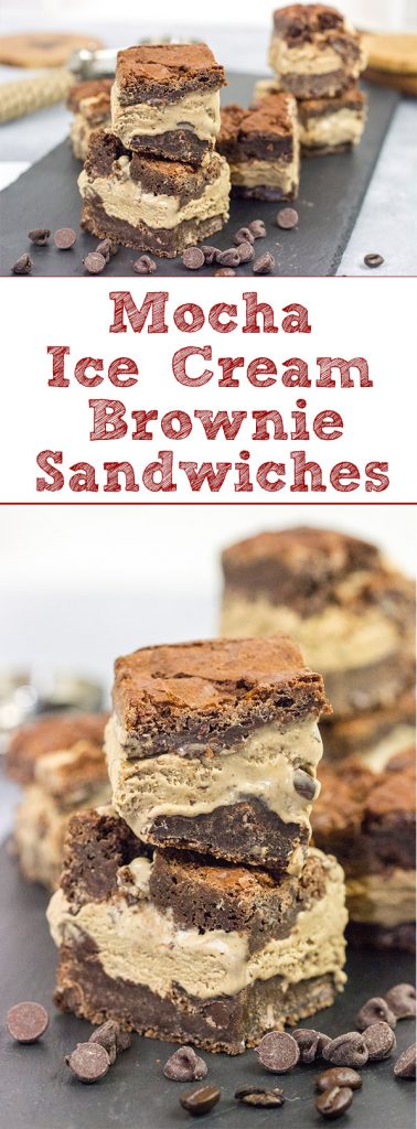 Need an afternoon pick me up? Grab one of these Mocha Ice Cream Brownie Sandwiches! Filled with no-churn mocha ice cream, these tasty treats are sure to be a hit!