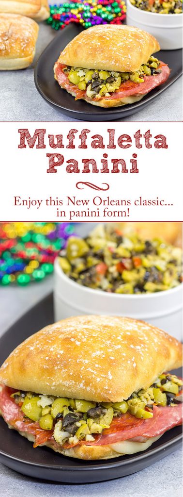 These Muffaletta Panini are a twist on the classic New Orleans' sandwich, and they're the perfect way to celebrate Mardi Gras!