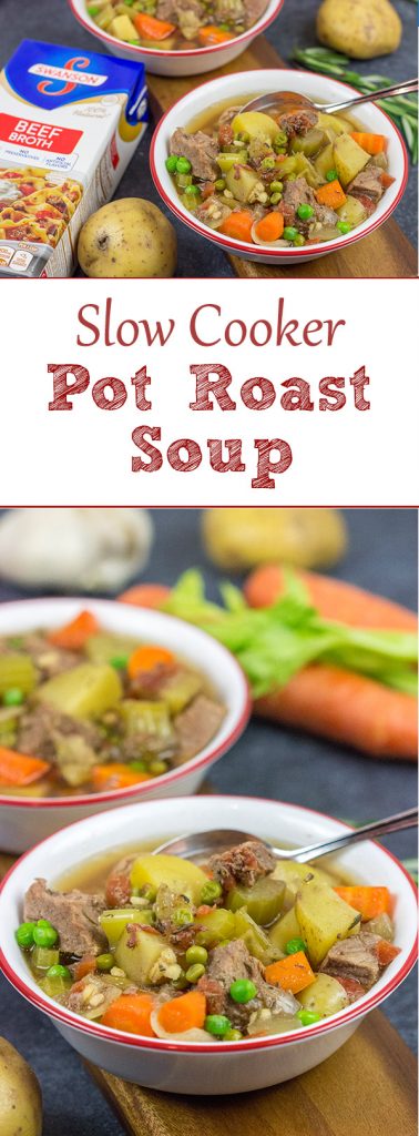Put a spin on a classic winter comfort food with this Slow Cooker Pot Roast Soup!  It's an easy, delicious dinner for cold nights!