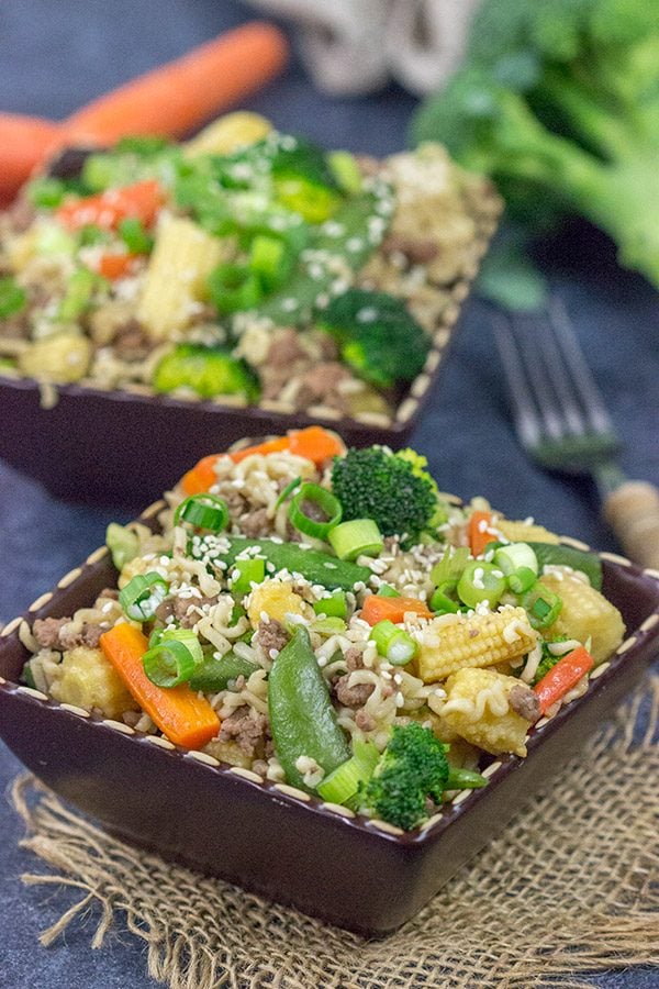 Looking for a fun way to use ramen packets? Grab some veggies and whip up a batch of this tasty Beef Noodle Stir Fry!