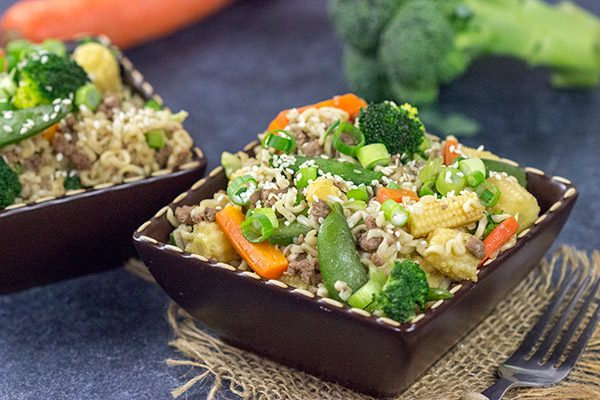 Looking for a fun way to use ramen packets?  Grab some veggies and whip up a batch of this tasty Beef Noodle Stir Fry!