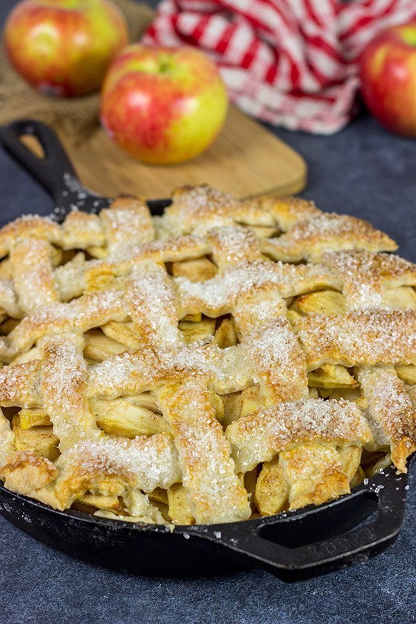 This Cast Iron Apple Pie uses a mix of Honeycrisps and green apples for the perfect combination of flavors.  Grab that cast iron skillet and bake a pie for dessert!