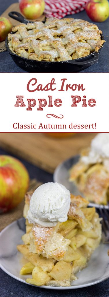 This Cast Iron Apple Pie uses a mix of Honeycrisps and green apples for the perfect combination of flavors. Grab that cast iron skillet and bake a pie for dessert!