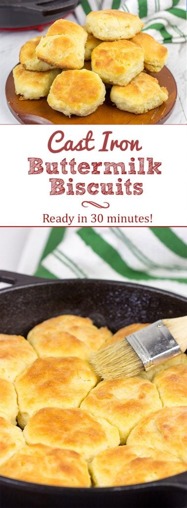 These Cast Iron Buttermilk Biscuits are perfect for a cold, winter morning! Buttery, flaky and delicious...and they only take about 30 minutes!
