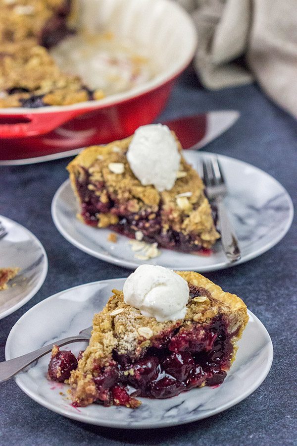 Crumb Topping on Cherry Pie Slices