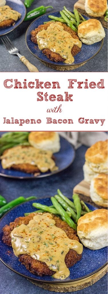 Chicken Fried Steak is a classic comfort food! Jalapeno Bacon Gravy takes this one to a whole new level of deliciousness!