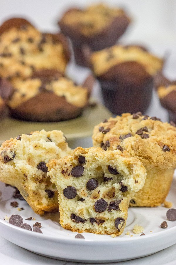 Packed with chocolate chips and topped with a brown sugar streusel, these Chocolate Chip Muffins are a delicious treat for any time of the day!