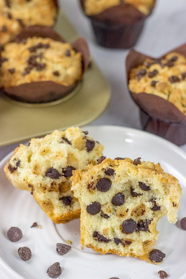 Packed with chocolate chips and topped with a brown sugar streusel, these Chocolate Chip Muffins are a delicious treat for any time of the day!