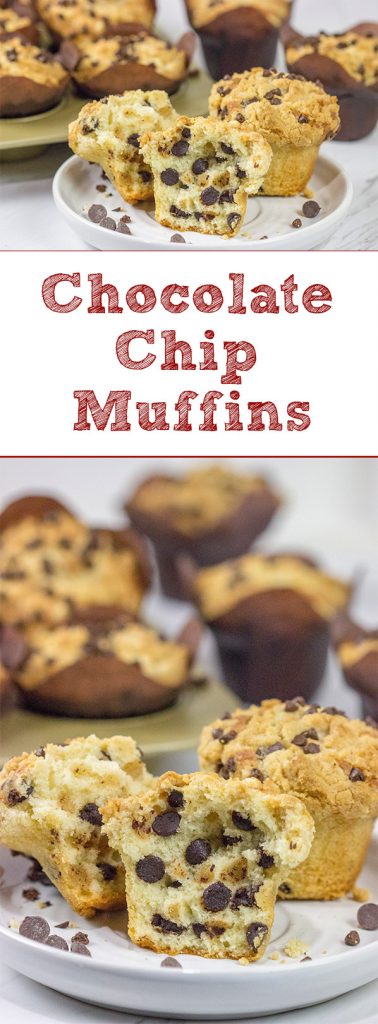 Packed with chocolate chips and topped with a brown sugar streusel, these Chocolate Chip Muffins are a delicious treat for any time of the day!