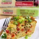 Let's do brunch the right way!  This Cheesy Quiche with Hash Brown Crust is loaded with 2 types of cheese, bacon, onions and peppers.  Yum!