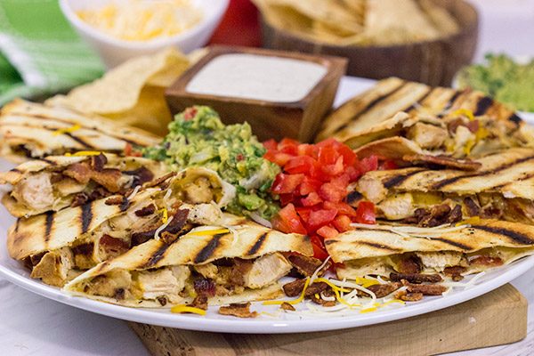 Turn up the flavor on dinner with these Chicken Bacon Ranch Quesadillas!  (And since the grill is hot, go ahead and grill the 'dillas, too!)
