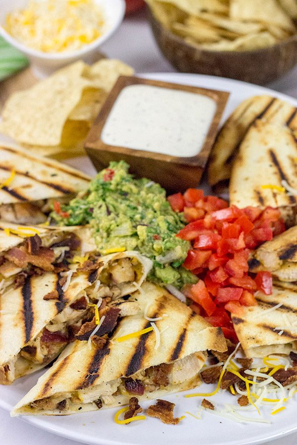 Turn up the flavor on dinner with these Chicken Bacon Ranch Quesadillas! (And since the grill is hot, go ahead and grill the 'dillas, too!)