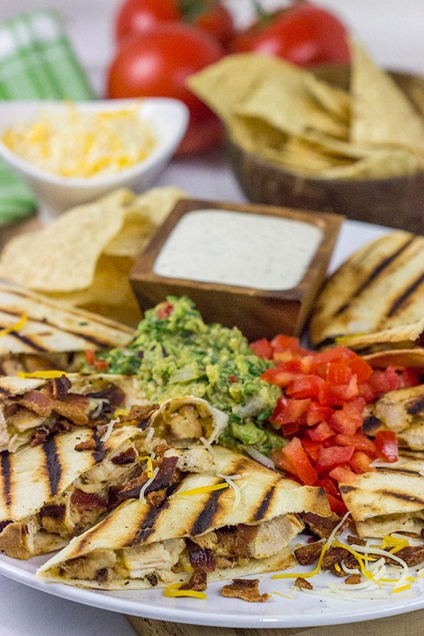 Turn up the flavor on dinner with these Chicken Bacon Ranch Quesadillas!  (And since the grill is hot, go ahead and grill the 'dillas, too!)