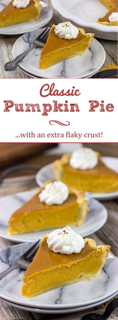 This Classic Pumpkin Pie features an extra silky pumpkin filling and a flaky pie crust.  It makes for one tasty sweet Autumn treat!