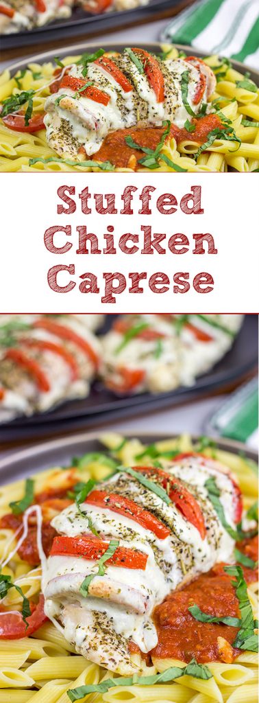 Filled with creamy mozzarella cheese, Roma tomatoes and freshly chopped basil, this Stuffed Chicken Caprese recipe is a new favorite in our house!