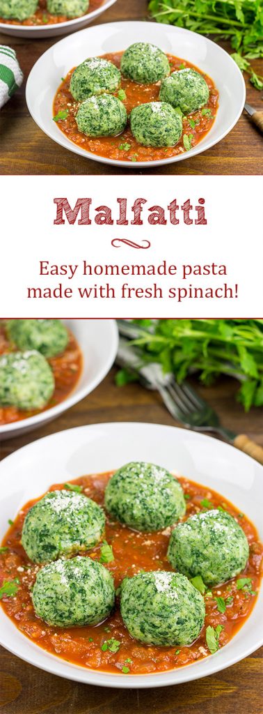Packed with fresh spinach and ricotta cheese, these Malfatti are an easy homemade pasta that will quickly become a family favorite!
