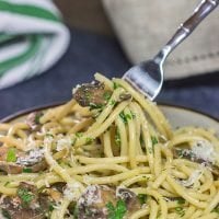 Get ready for some serious comfort food!  This Creamy Mushroom Carbonara features thick spaghetti coated in a creamy sauce with plenty of sauteed mushrooms.