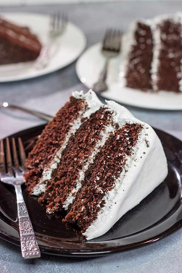 Featuring a rich, moist chocolate cake topped with an airy 7 minute frosting, this Devil's Food Cake is sure to satisfy your sweet tooth!