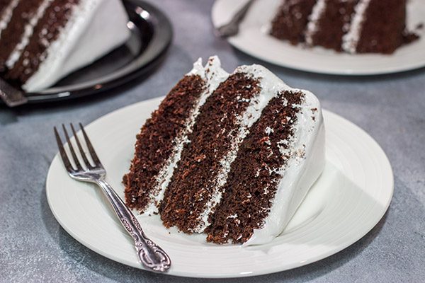 Featuring a rich, moist chocolate cake topped with an airy 7 minute frosting, this Devil's Food Cake is sure to satisfy your sweet tooth!