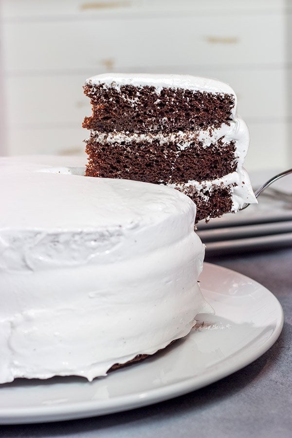 Featuring a rich, moist chocolate cake topped with an airy 7 minute frosting, this Devil's Food Cake is sure to satisfy your sweet tooth!