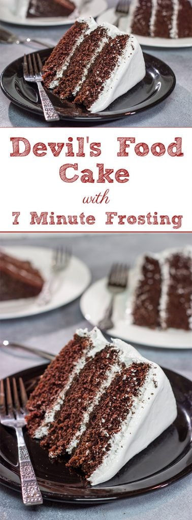 Featuring a rich, moist chocolate cake topped with an airy 7 minute frosting, this Devil's Food Cake is sure to satisfy your sweet tooth!