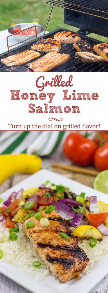Turn up the dial on the grilled flavor with this Grilled Honey Lime Salmon with Grilled Veggies! This easy recipe is perfect for summer grilling in the backyard!
