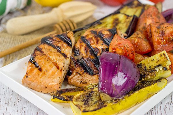 Turn up the dial on the grilled flavor with this Grilled Honey Lime Salmon with Grilled Veggies!  This easy recipe is perfect for summer grilling in the backyard!