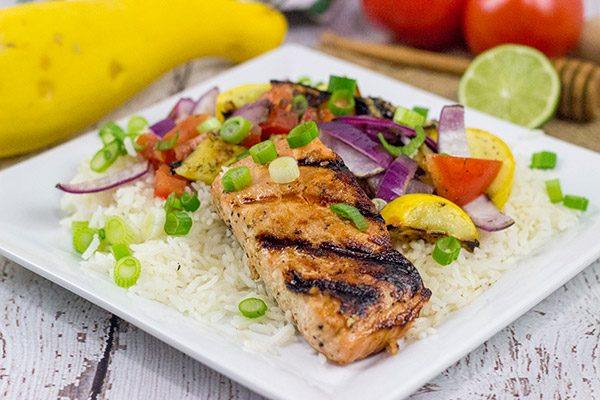 Turn up the dial on the grilled flavor with this Grilled Honey Lime Salmon with Grilled Veggies!  This easy recipe is perfect for summer grilling in the backyard!