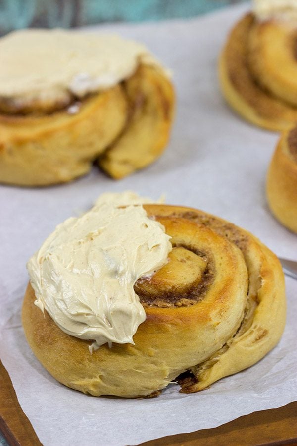 If you love peanut butter, then these Peanut Butter Cinnamon Rolls will be a new favorite!  Topped with a whipped peanut butter frosting, these rolls are a tasty breakfast or dessert!