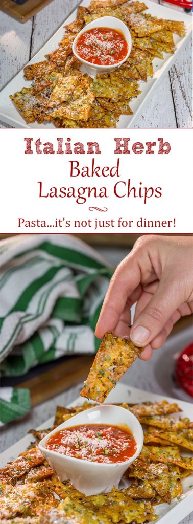 Looking for a fun snack to serve during football season?  These Italian Herb Baked Lasagna Chips are a unique (and tasty) addition to the appetizer menu!
