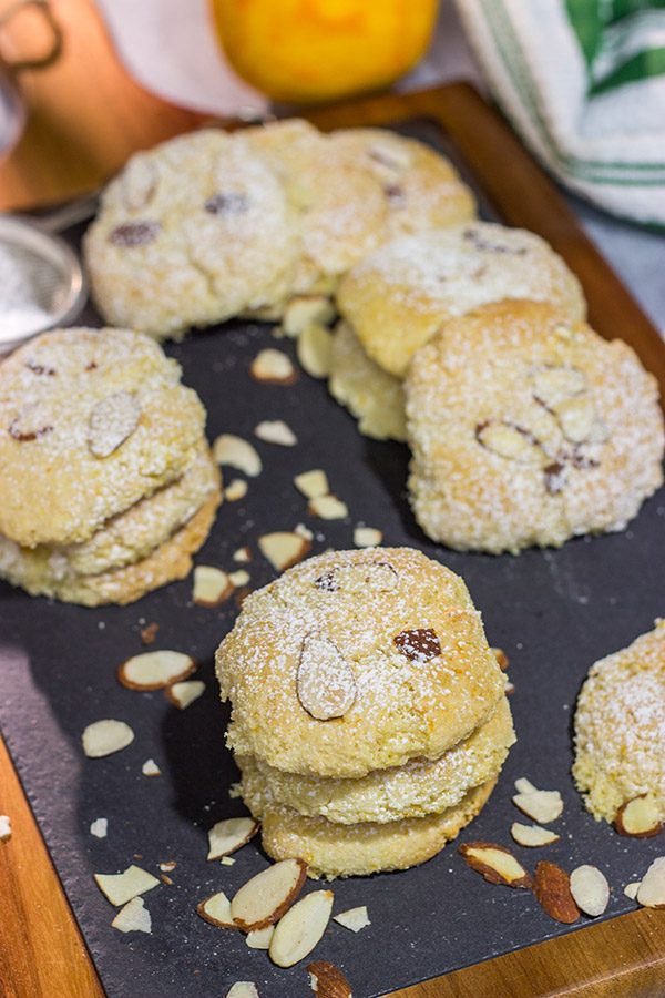 These Italian Almond Cookies are packed with almond and citrus flavor!  With a light, chewy texture, these tasty cookies pair well with a glass dessert wine.  Cheers!