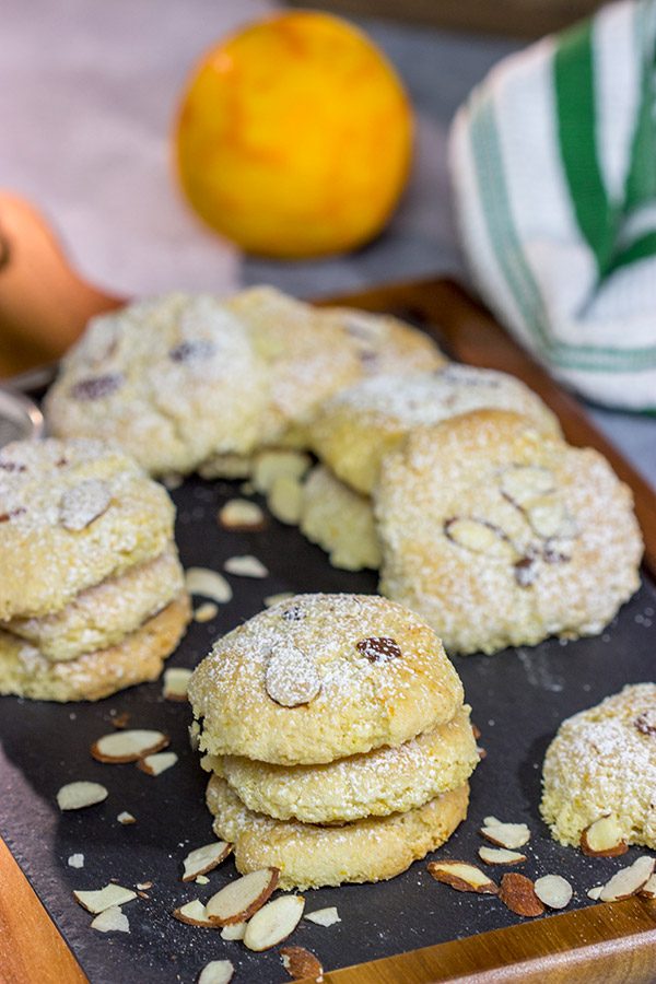 These Italian Almond Cookies are packed with almond and citrus flavor!  With a light, chewy texture, these tasty cookies pair well with a glass dessert wine.  Cheers!