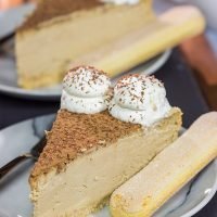 Featuring a ladyfinger crust topped with espresso cheesecake, this Tiramisu Cheesecake is a fun twist on a classic Italian dessert!
