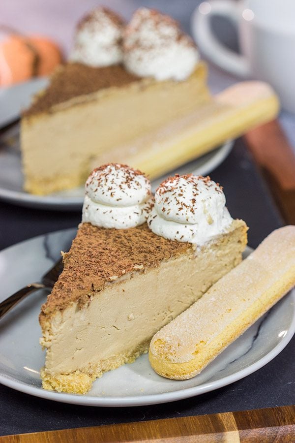 Featuring a ladyfinger crust topped with espresso cheesecake, this Tiramisu Cheesecake is a fun twist on a classic Italian dessert!