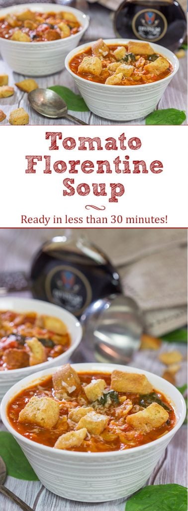 This Tomato Florentine Soup is packed with tons of flavor...and it's ready in less than 30 minutes! It's a great way to warm up on a cold day!