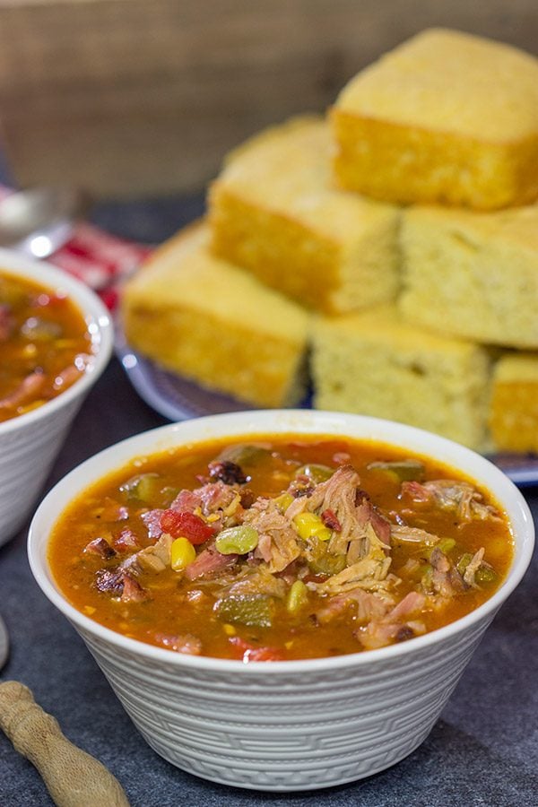 It's not often you get to include BBQ sauce in a stew!  This Brunswick Stew is loaded with smoked meats and veggies - perfect comfort food for a cold winter night!
