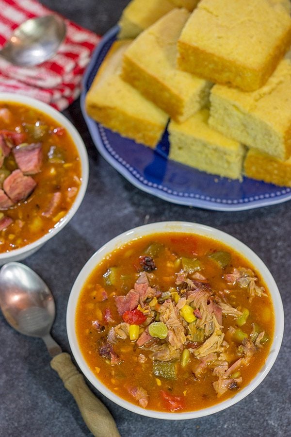 It's not often you get to include BBQ sauce in a stew!  This Brunswick Stew is loaded with smoked meats and veggies - perfect comfort food for a cold winter night!