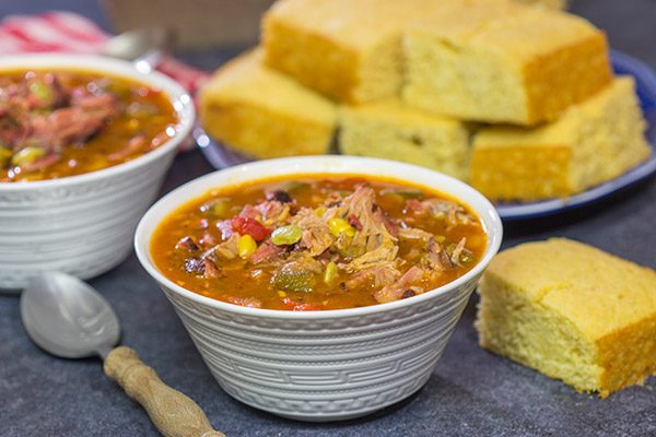 It's not often you get to include BBQ sauce in a stew!  This Brunswick Stew is loaded with smoked meats and veggies - perfect comfort food for a cold winter night!