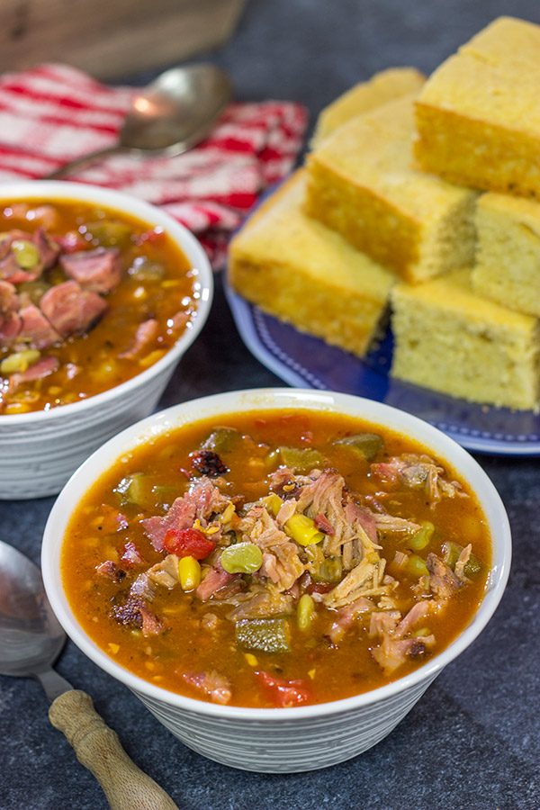 It's not often you get to include BBQ sauce in a stew!  This Brunswick Stew is loaded with smoked meats and veggies - perfect comfort food for a cold winter night!