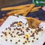 Don't forget the sweet treats on your appetizer table!  This Cannoli Dip with Cinnamon Sugar Pita Chips takes almost no time to make.  It's sure to be a party favorite!
