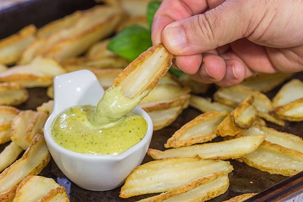This Garlic Pesto Aioli makes for an excellent fry dipping sauce...and it's ready in less than 5 minutes!