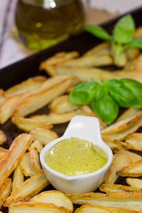 This Garlic Pesto Aioli makes for an excellent fry dipping sauce...and it's ready in less than 5 minutes!